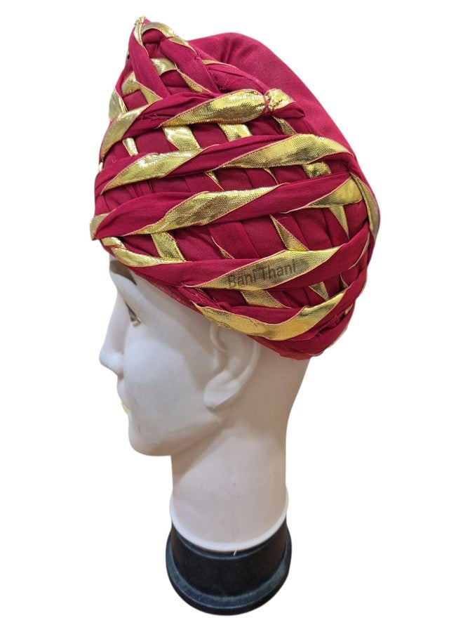 BANI THANI Authentic Rajasthan Jaipuri Pagdi Traditional Round Turban for Men & Women - Wedding Ceromony, Festival Freesize Up to 22 Inch Head, (Dark Red) - Image 2